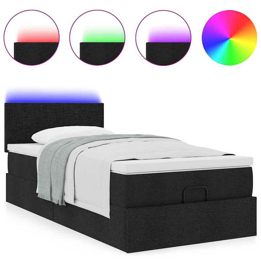 Ottoman bed met matras en LED's 100x200 cm stof zwart