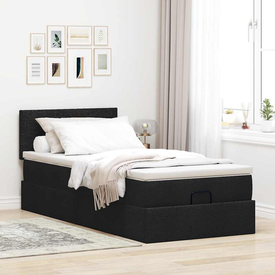 Ottoman bed met matras en LED's 100x200 cm stof zwart