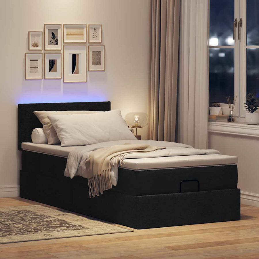 Ottoman bed met matras en LED's 100x200 cm stof zwart