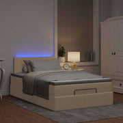 Bed poef 120x190 cm stof crèmekleurig met matras en LED