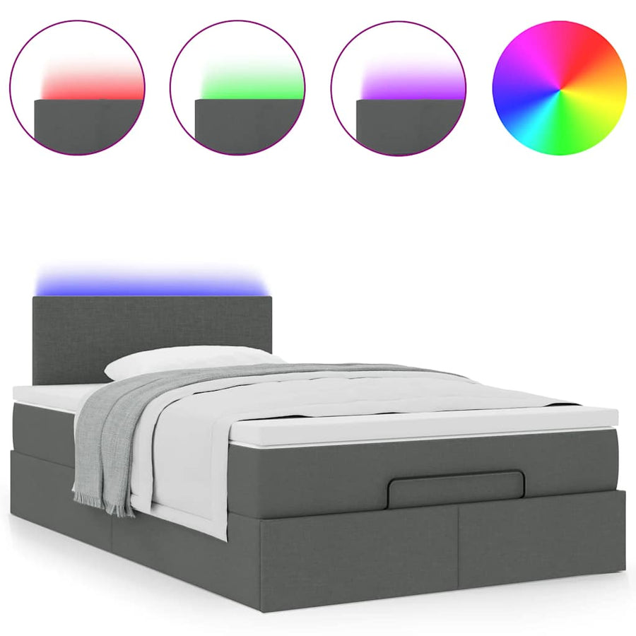 Ottoman bed met matras en LED's 120x200 cm stof donkergrijs