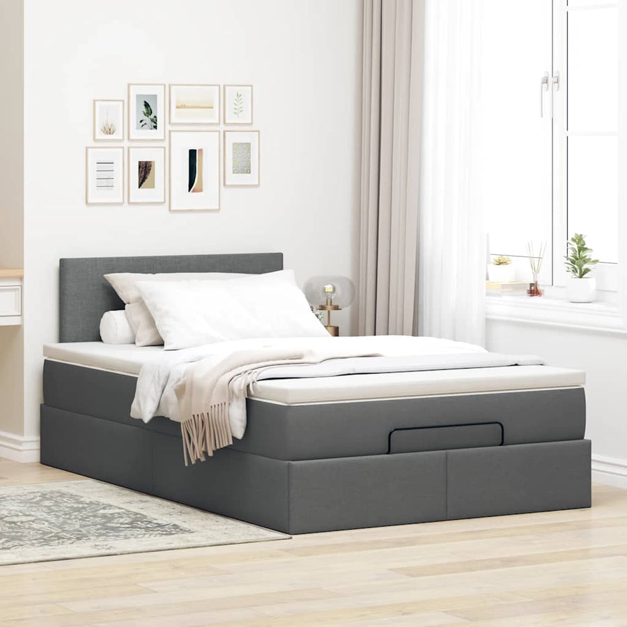 Ottoman bed met matras en LED's 120x200 cm stof donkergrijs