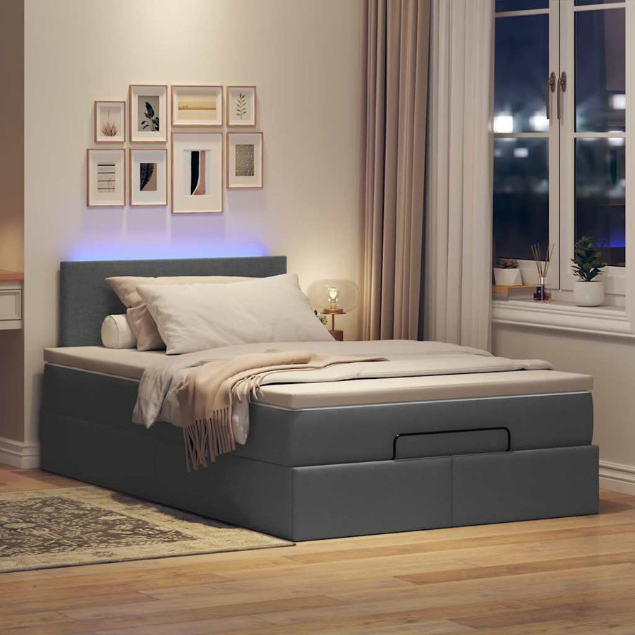 Ottoman bed met matras en LED's 120x200 cm stof donkergrijs