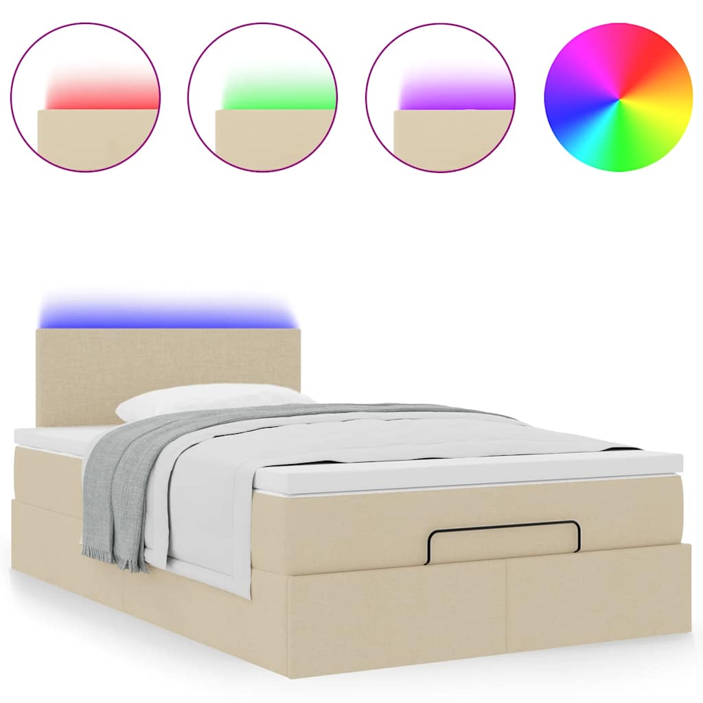 Ottoman bed met matras en LED's 120x200cm stof crèmekleurig