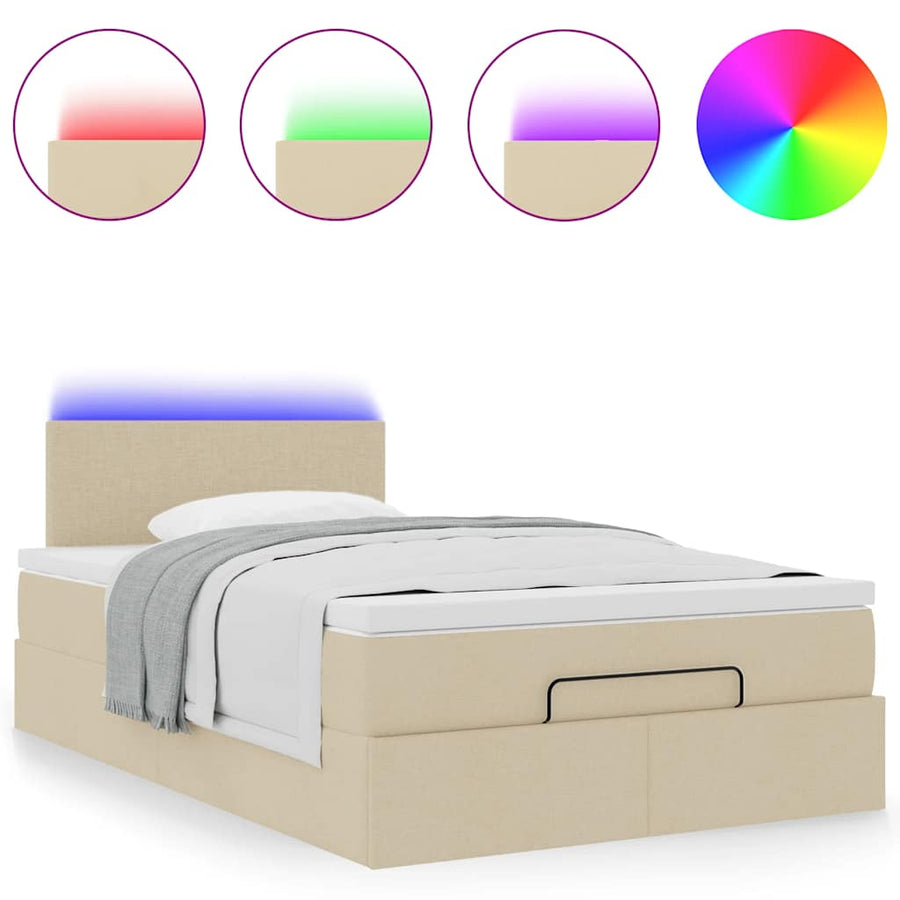 Ottoman bed met matras en LED's 120x200cm stof crèmekleurig