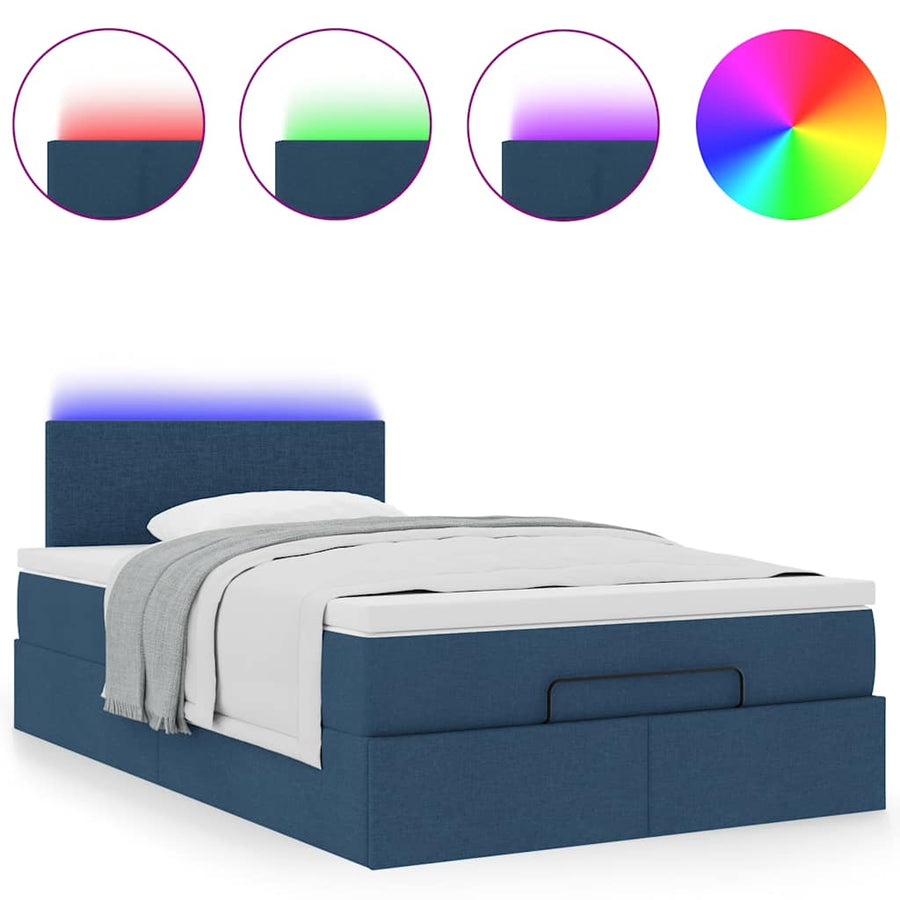 Ottoman bed met matras en LED's 120x200 cm stof blauw