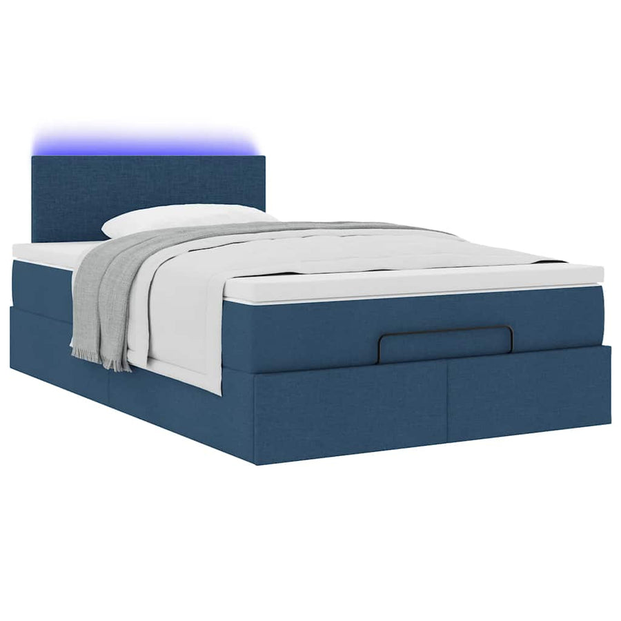 Ottoman bed met matras en LED's 120x200 cm stof blauw