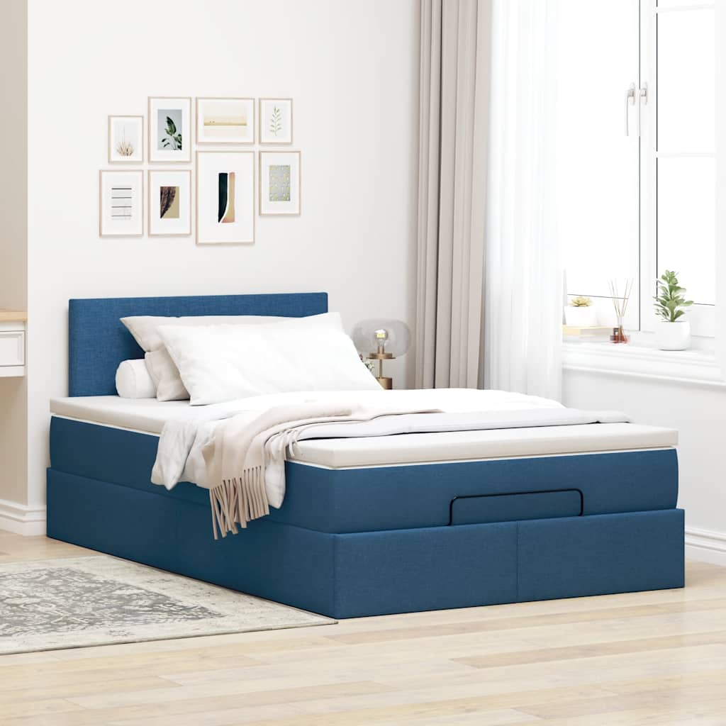 Ottoman bed met matras en LED's 120x200 cm stof blauw