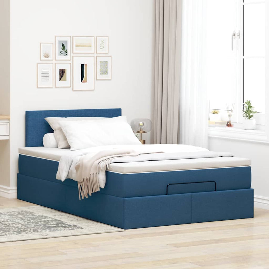 Ottoman bed met matras en LED's 120x200 cm stof blauw