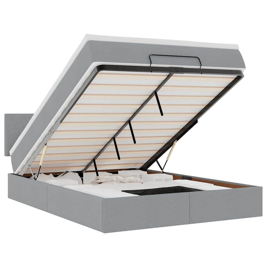 Bed poef met matras en LED's stof 140x190 cm lichtgrijs