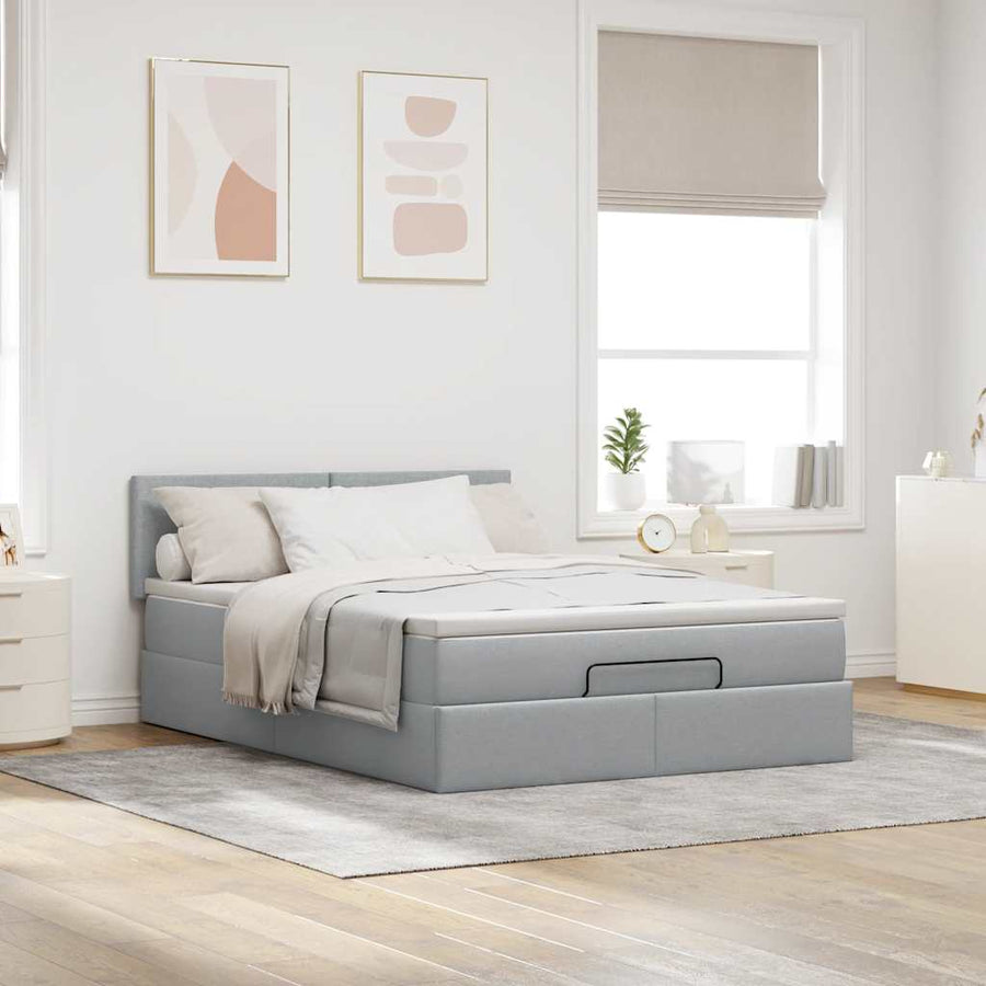 Bed poef met matras en LED's stof 140x190 cm lichtgrijs