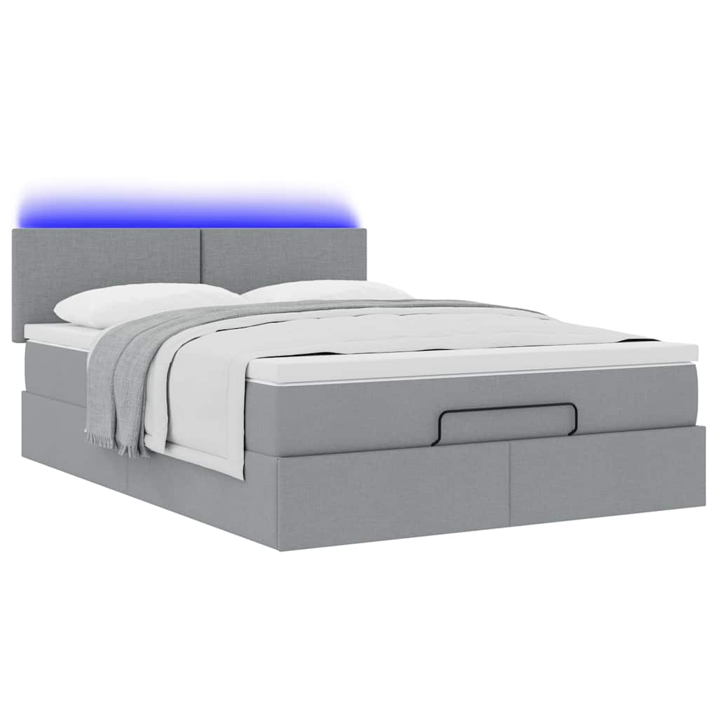 Bed poef met matras en LED's stof 140x190 cm lichtgrijs