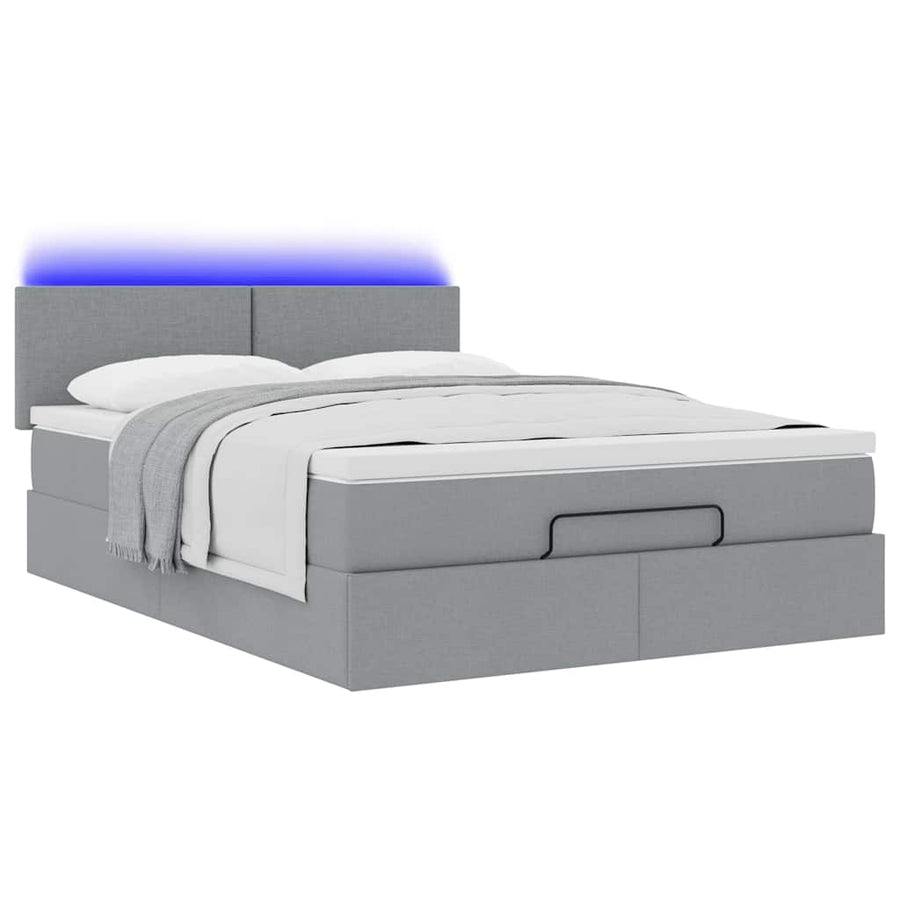 Bed poef met matras en LED's stof 140x190 cm lichtgrijs