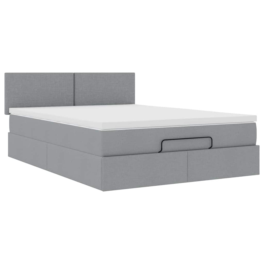 Bed poef met matras en LED's stof 140x190 cm lichtgrijs