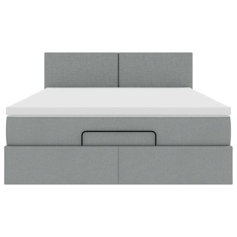 Bed poef met matras en LED's stof 140x190 cm lichtgrijs