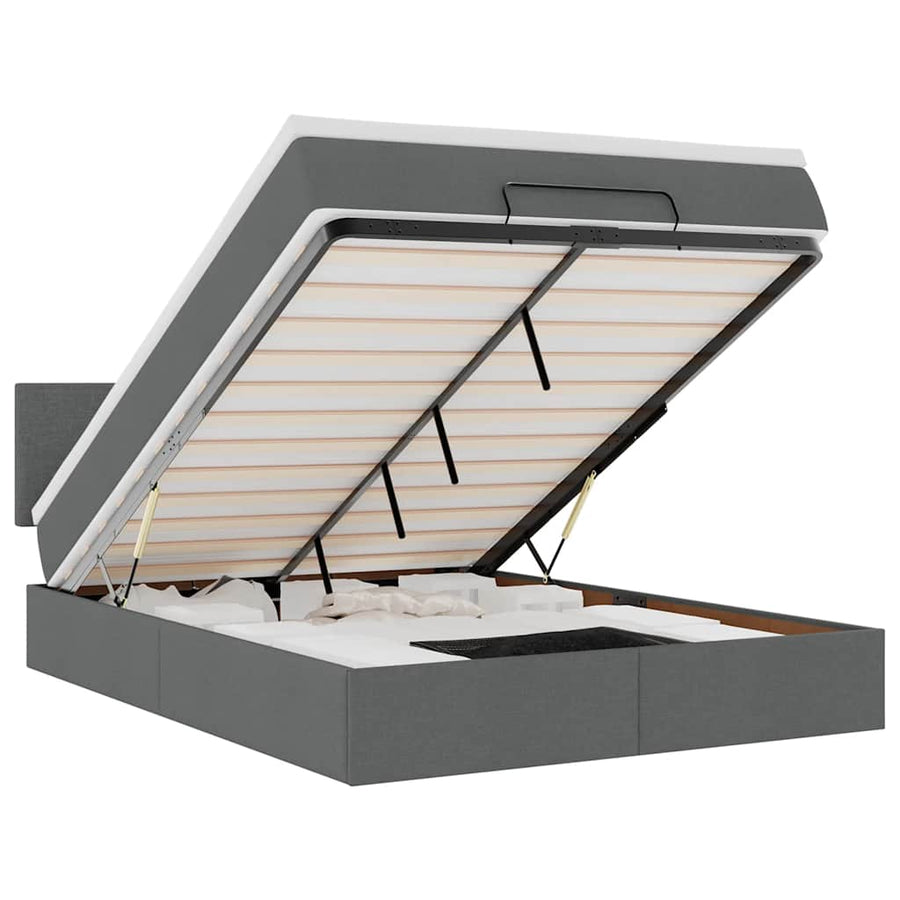 Bed poef met matras en LED's stof 140x190 cm donkergrijs