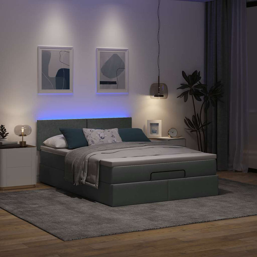 Bed poef met matras en LED's stof 140x190 cm donkergrijs