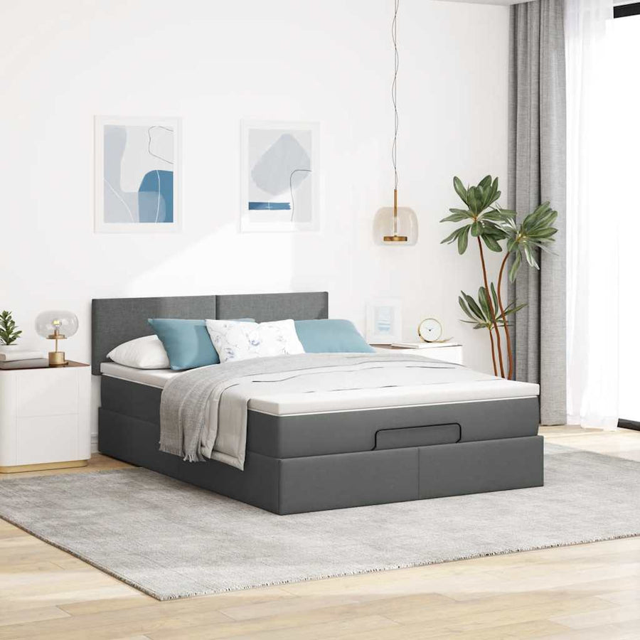 Bed poef met matras en LED's stof 140x190 cm donkergrijs