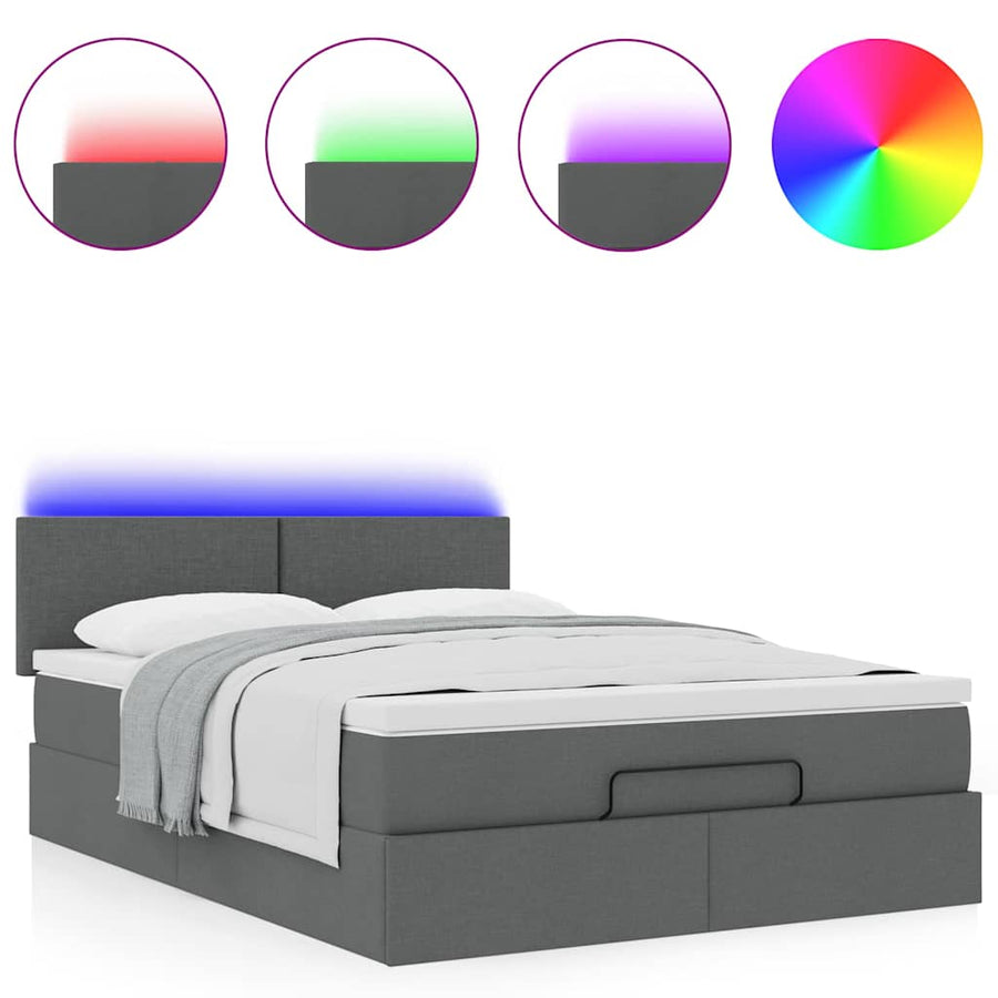 Bed poef met matras en LED's stof 140x190 cm donkergrijs