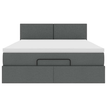 Bed poef met matras en LED's stof 140x190 cm donkergrijs