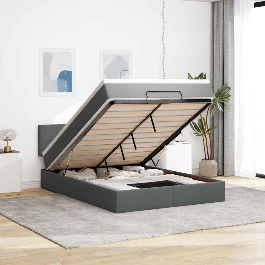Bed poef met matras en LED's stof 140x190 cm donkergrijs