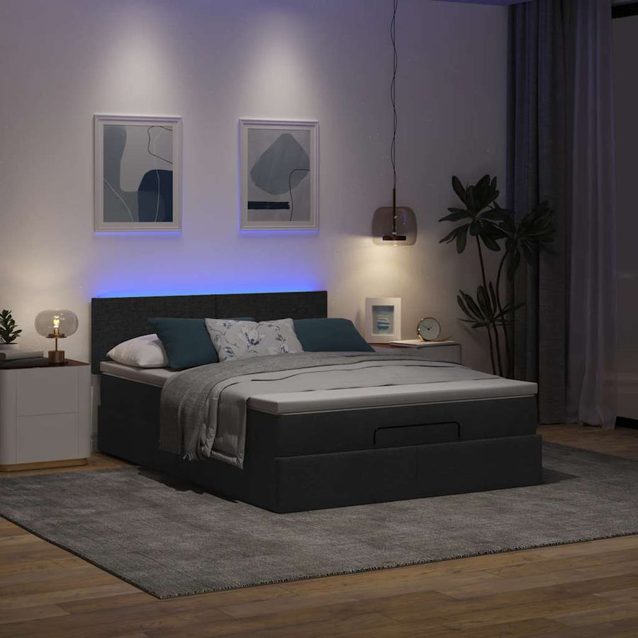 Bed poef met matras en LED's stof 140x190 cm zwart