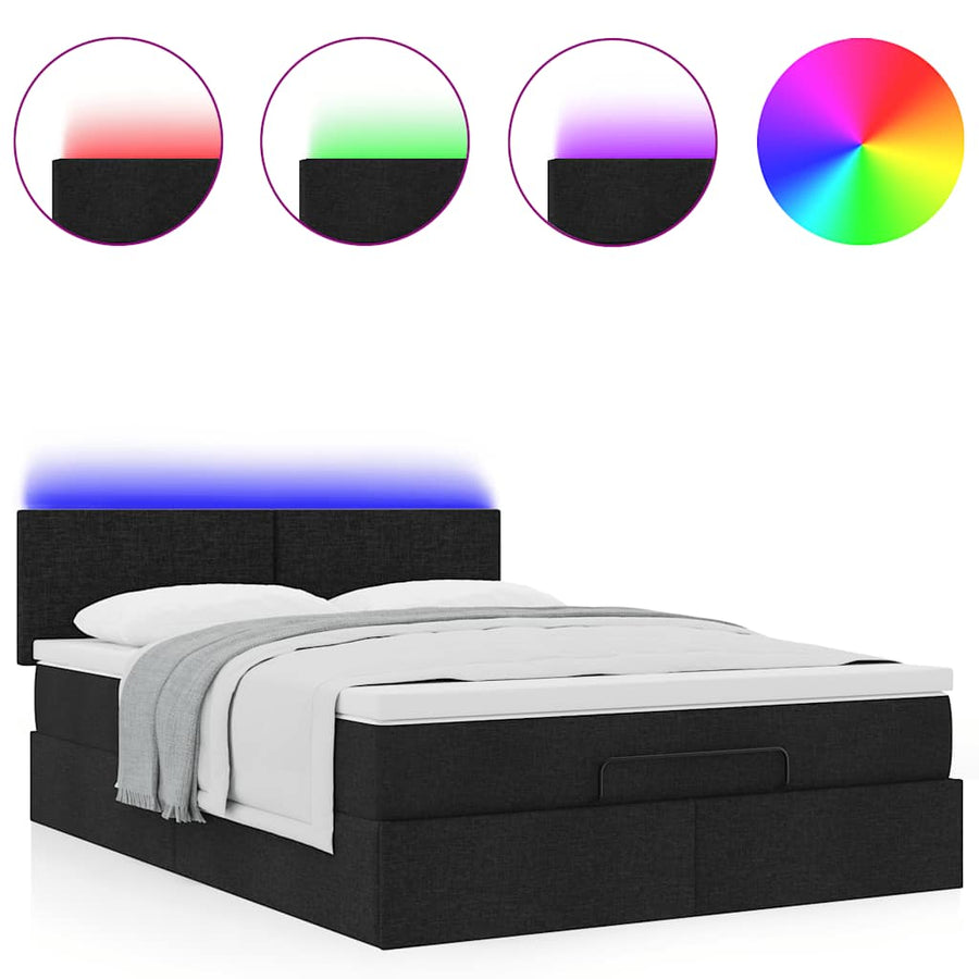Bed poef met matras en LED's stof 140x190 cm zwart