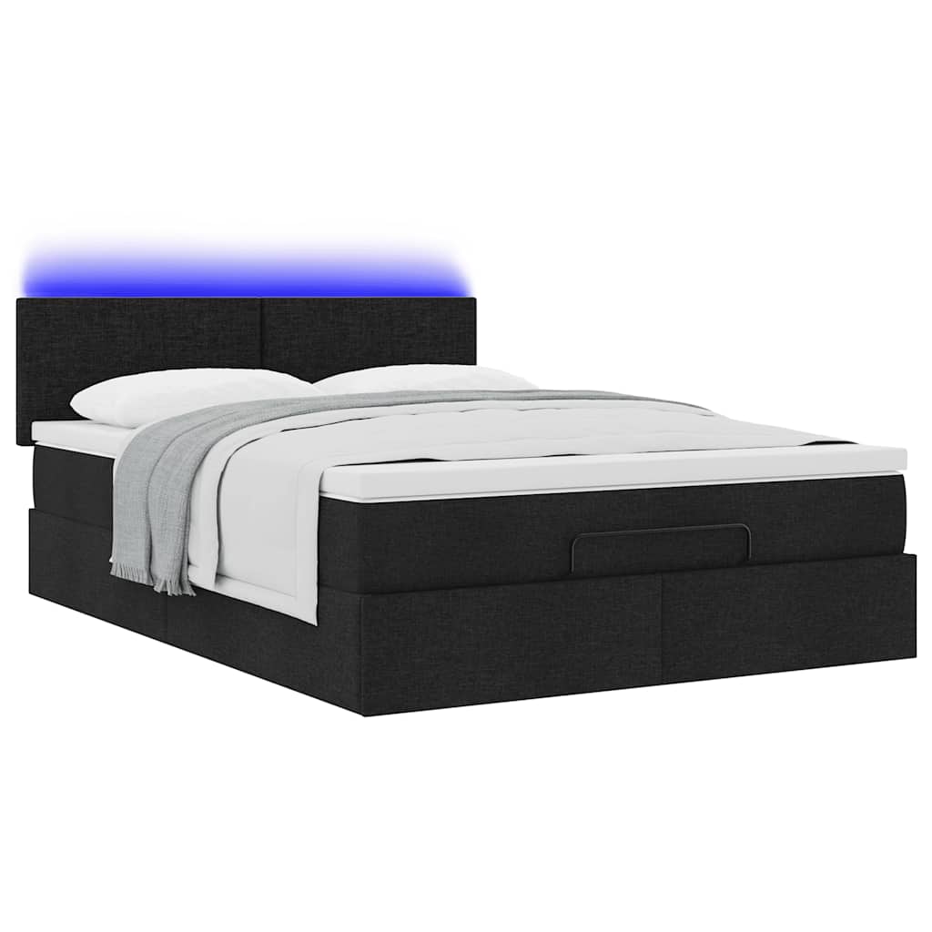 Bed poef met matras en LED's stof 140x190 cm zwart