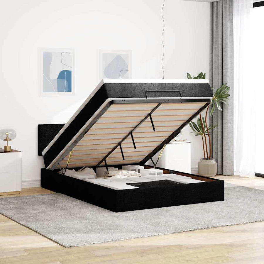 Bed poef met matras en LED's stof 140x190 cm zwart