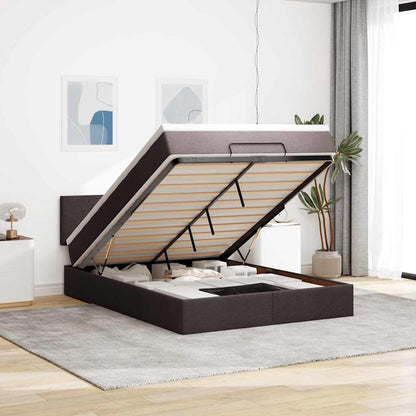 Bed poef met matras en LED's 140x190 cm stof donkerbruin
