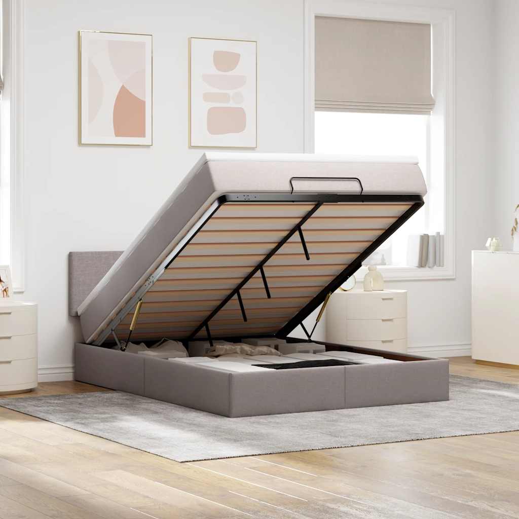 Bed Poef Met Matras En Led's Stof 140 x 190 cm Taupe