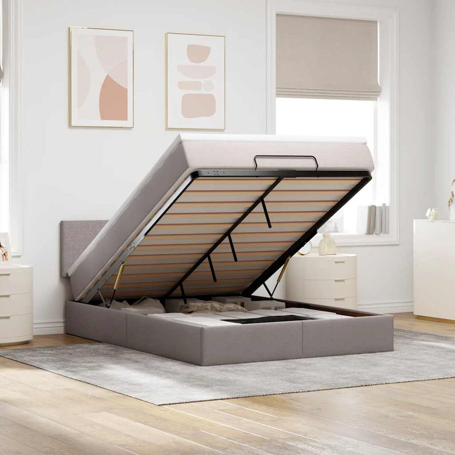 Bed Poef Met Matras En Led's Stof 140 x 190 cm Taupe