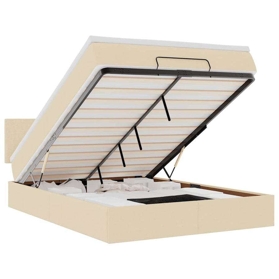 Bed poef met matras en LED's stof 140x190 cm crème