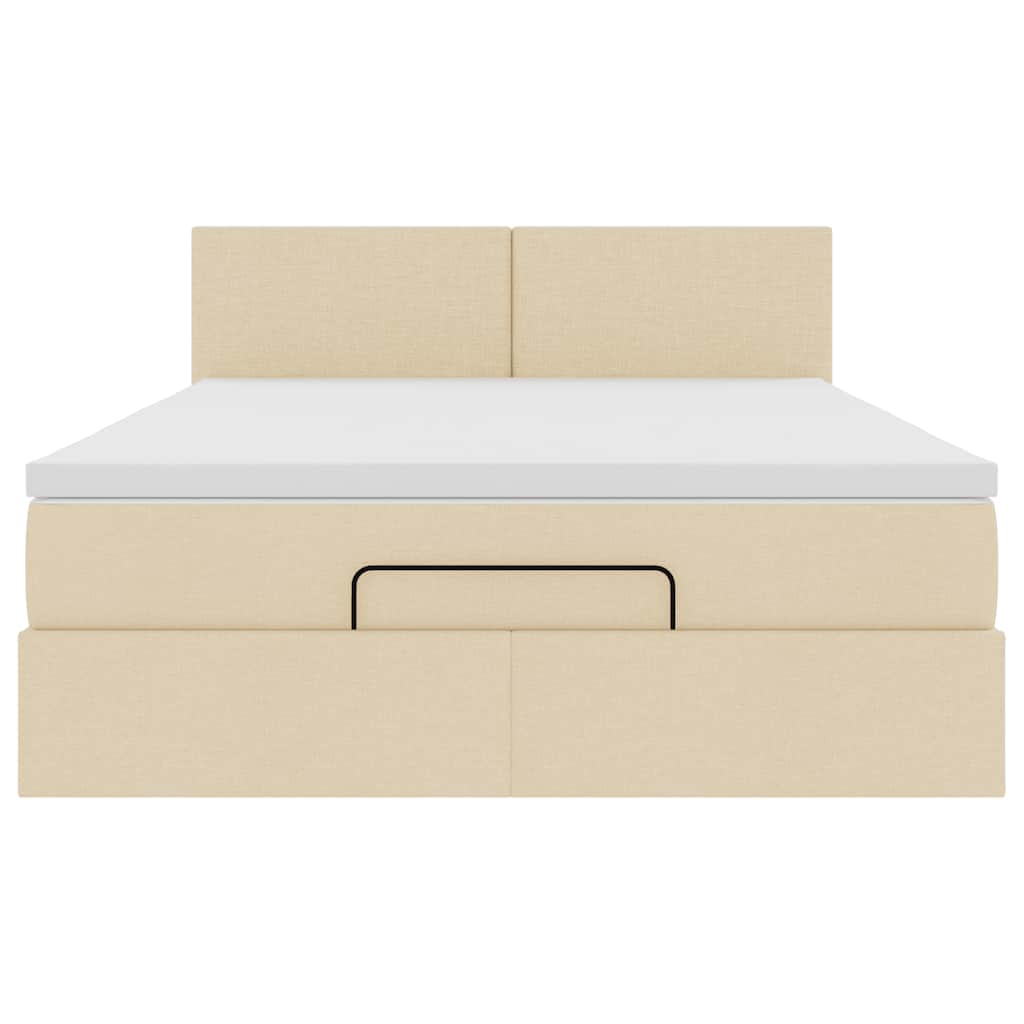 Bed poef met matras en LED's stof 140x190 cm crème