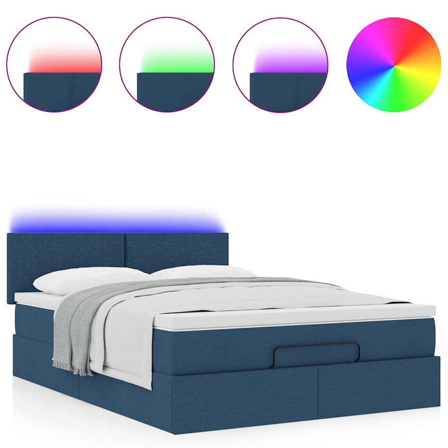 Bed poef met matras en LED's stof 140x190 cm blauw