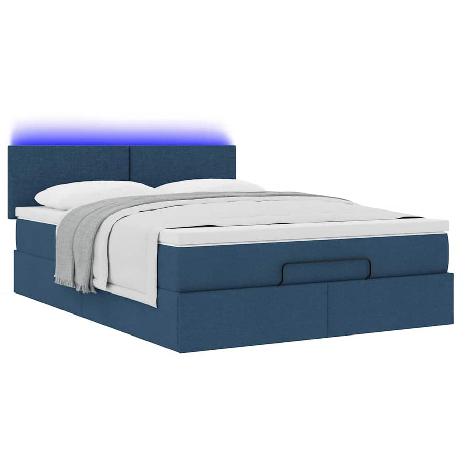 Bed poef met matras en LED's stof 140x190 cm blauw