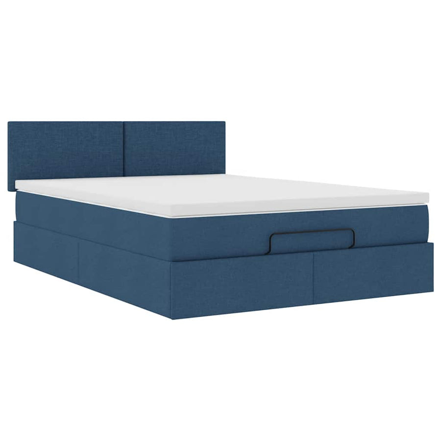 Bed poef met matras en LED's stof 140x190 cm blauw