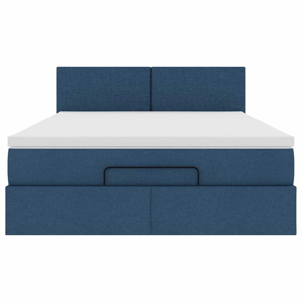 Bed poef met matras en LED's stof 140x190 cm blauw