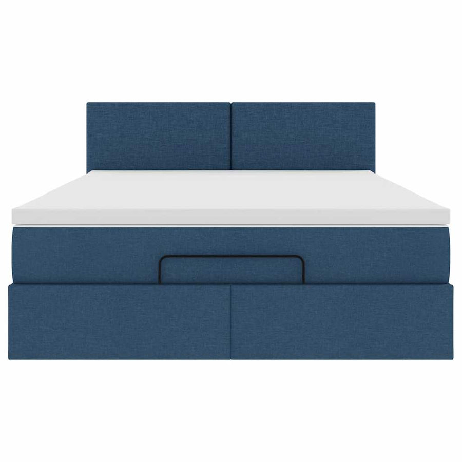 Bed poef met matras en LED's stof 140x190 cm blauw
