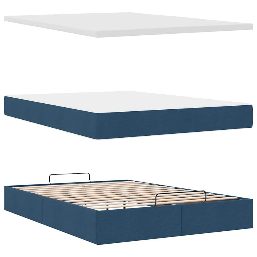 Bed poef met matras en LED's stof 140x190 cm blauw