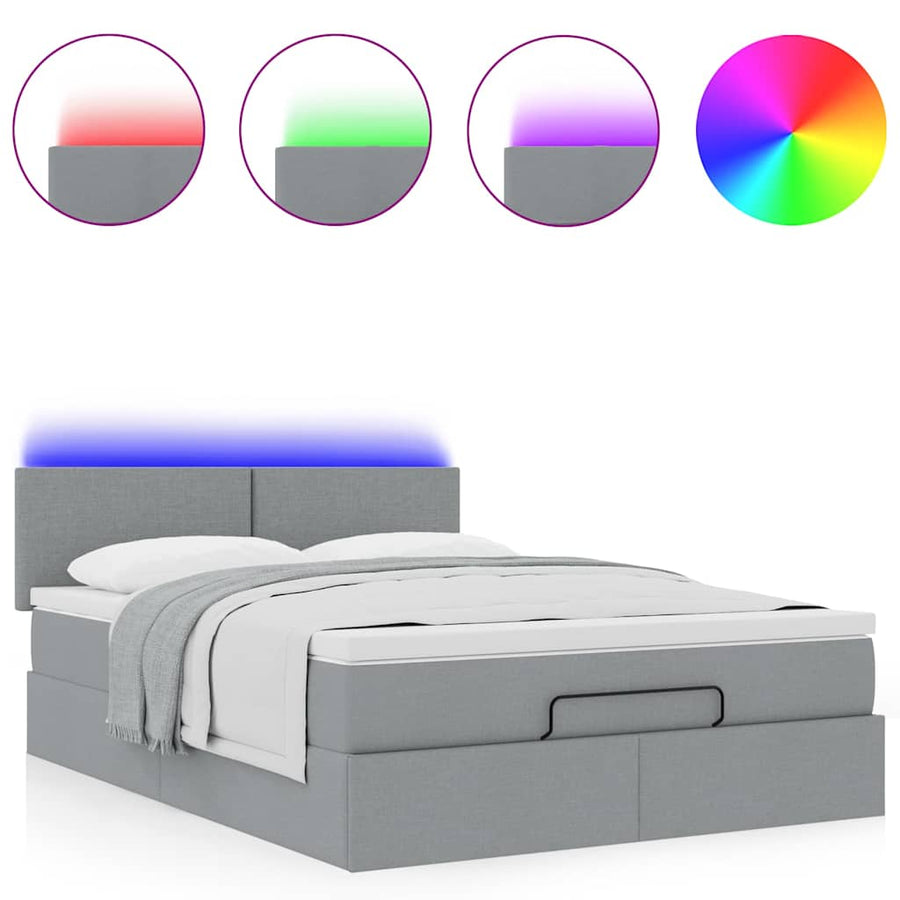 Ottoman bed met matras en LED's 140x200cm stof lichtgrijs