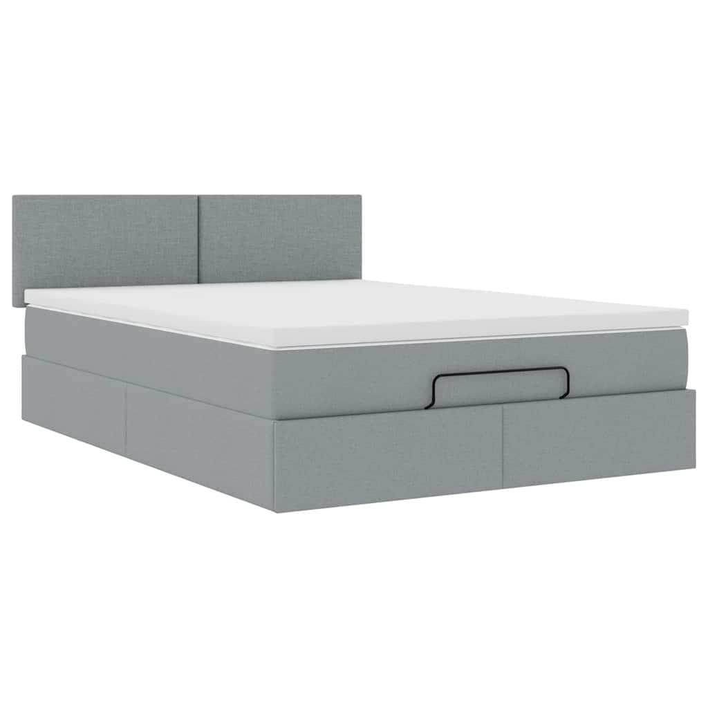 Ottoman bed met matras en LED's 140x200cm stof lichtgrijs