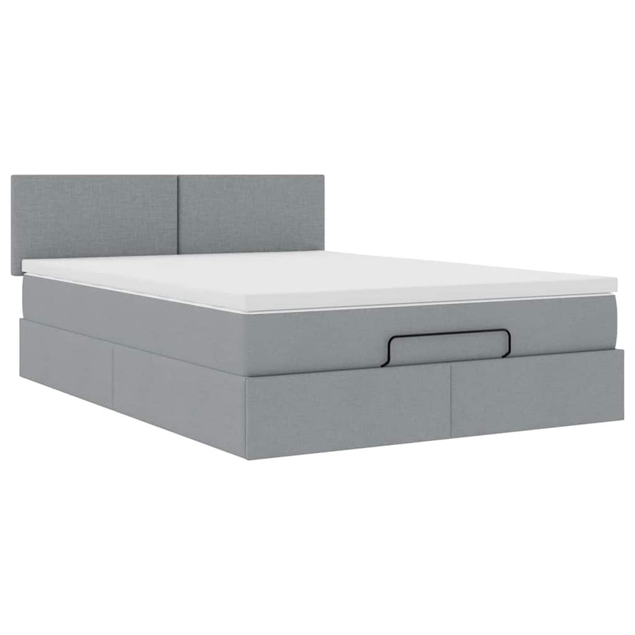 Ottoman bed met matras en LED's 140x200cm stof lichtgrijs