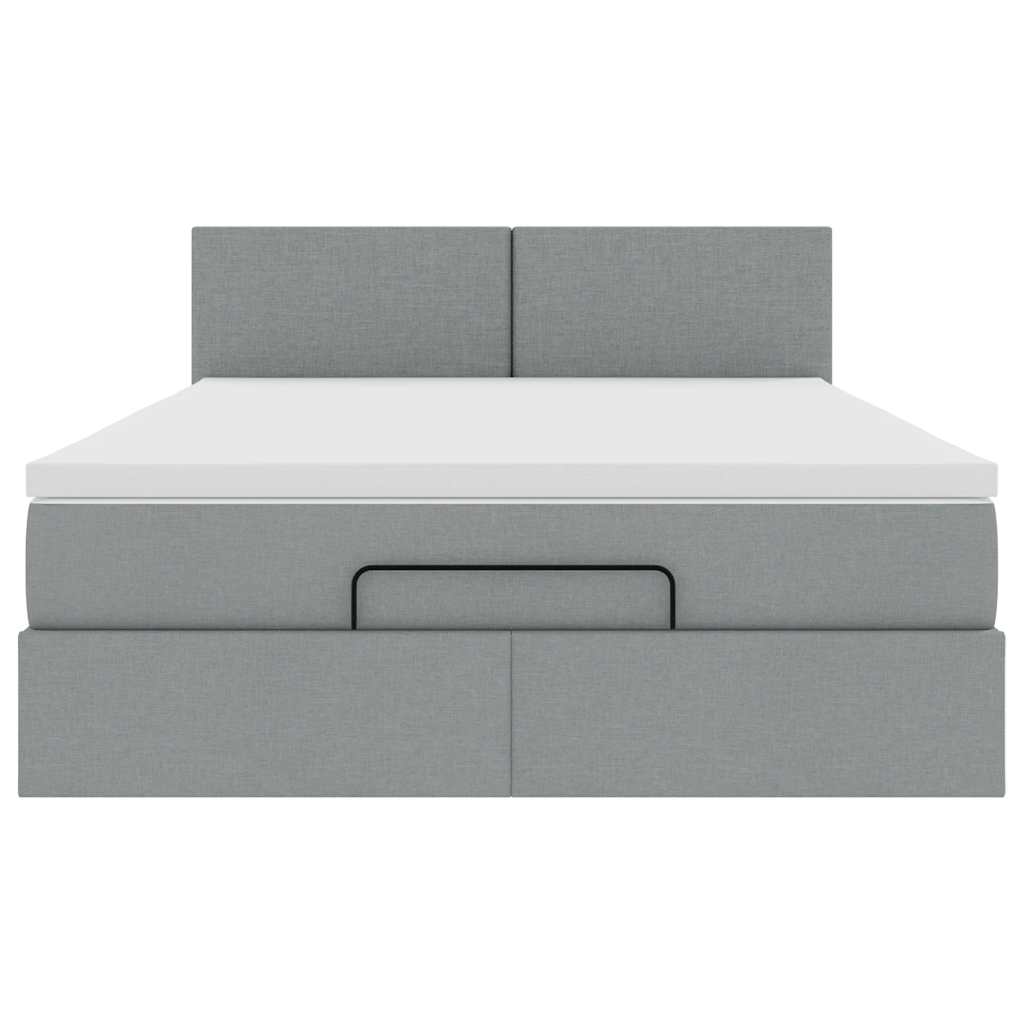 Ottoman bed met matras en LED's 140x200cm stof lichtgrijs