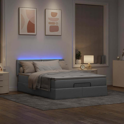 Ottoman bed met matras en LED's 140x200cm stof lichtgrijs