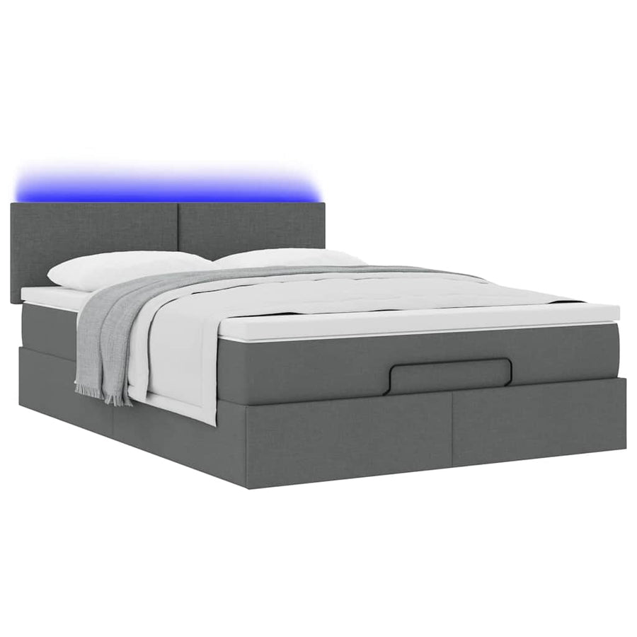 Ottoman bed met matras en LED's 140x200 cm stof donkergrijs