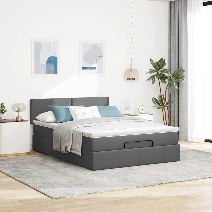 Ottoman bed met matras en LED's 140x200 cm stof donkergrijs