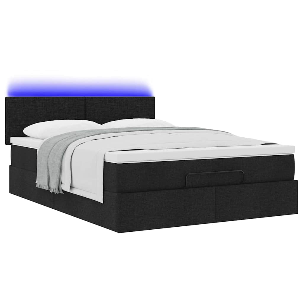 Ottoman bed met matras en LED's 140x200 cm stof zwart