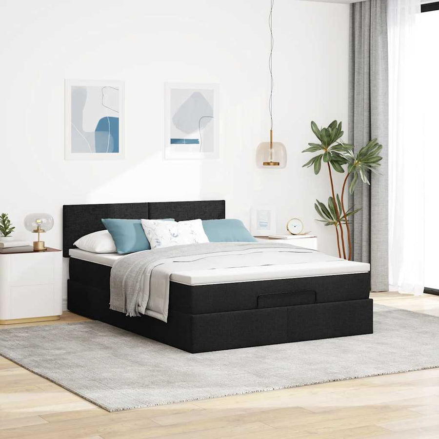 Ottoman bed met matras en LED's 140x200 cm stof zwart