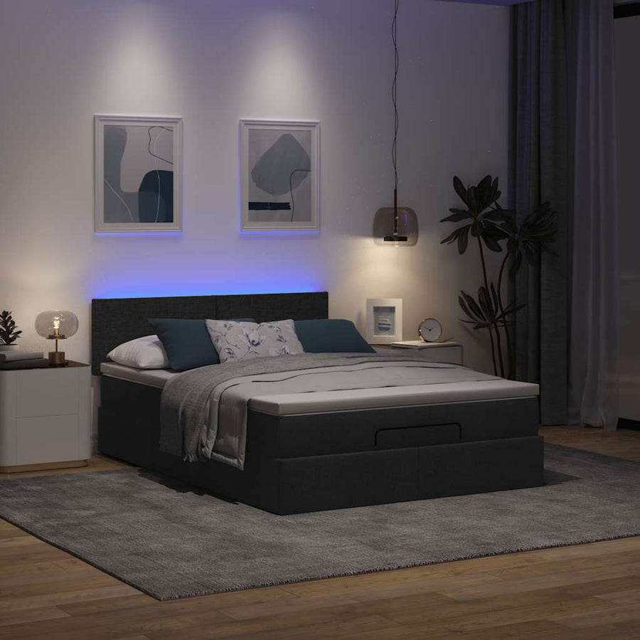 Ottoman bed met matras en LED's 140x200 cm stof zwart